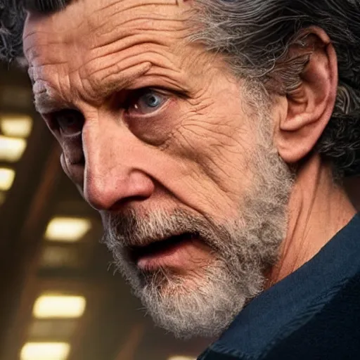 Image similar to tom holland as a rough dirty old man with a scruffy beard in a dark blue trenchcoat as the new doctor who, cinematic, volumetric lighting, f 8 aperture, cinematic eastman 5 3 8 4 film, photorealistic