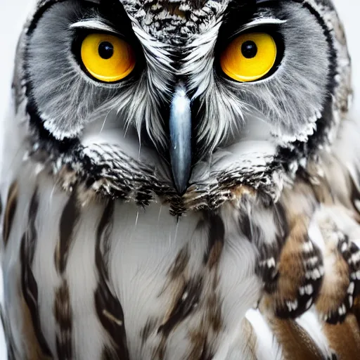 Prompt: closeup photo an owl, intricate detail, volumetric lighting, epic composition, hyper detailed, ultra realistic, sharp focus, octane render, ray tracing,, sense of awe, swirling mist