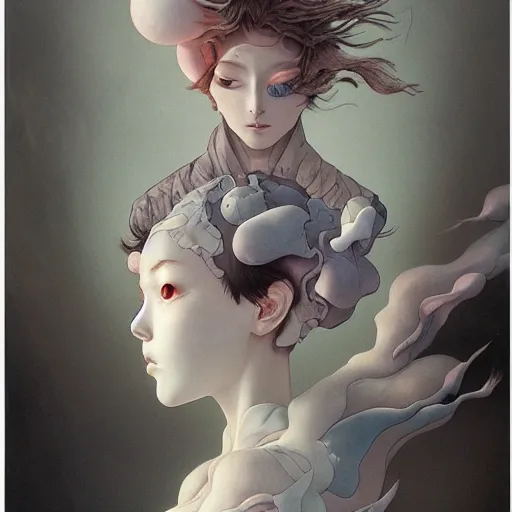 Image similar to prompt : grey portrait soft light painted by james jean and katsuhiro otomo and erik jones, inspired by evangeleon anime, smooth face feature, intricate oil painting, high detail illustration, sharp high detail, manga and anime 1 9 9 9