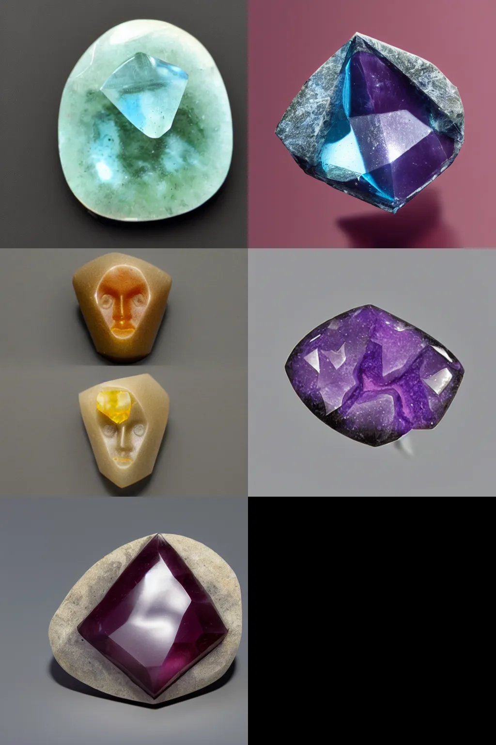 Prompt: multifaced gemstone shaped like a face