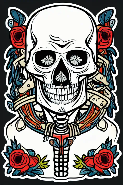 Image similar to A portrait of a skeleton that is a gangster, sticker, colorful, illustration, highly detailed, smooth and clean vector curves, no jagged lines, vector art, smooth