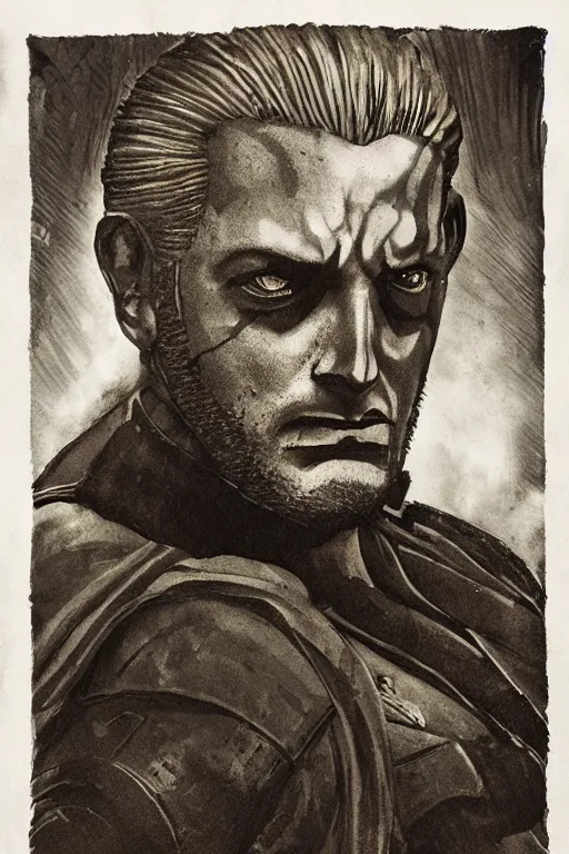 Image similar to destro from g. i. joe, portrait, full body, symmetrical features, silver iodide, 1 8 8 0 photograph, sepia tone, aged paper, sergio leone, master prime lenses, cinematic