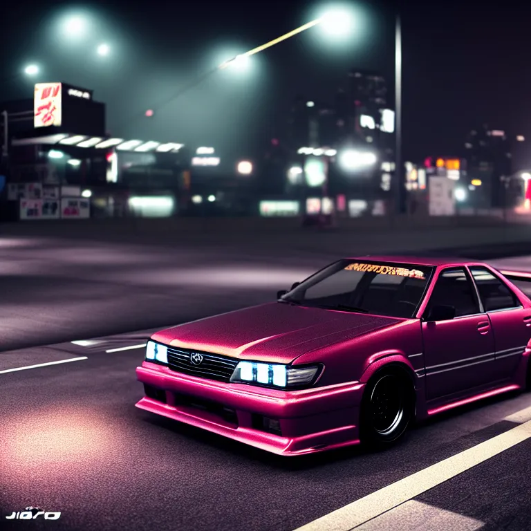 Image similar to Toyota JZX100 Drift, detailed-wheels, Shibuya prefecture, cinematic lighting, photorealistic, night photography, octane render