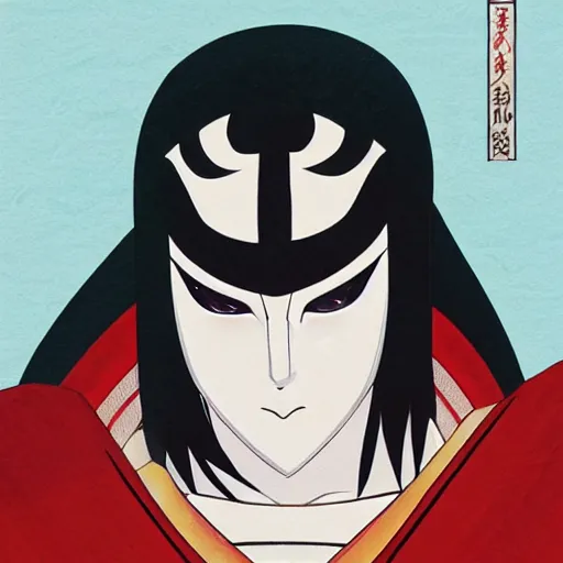 Prompt: portrait of man wearing the kabuki mask, anime fantasy illustration by tomoyuki yamasaki, kyoto studio, madhouse, ufotable, trending on artstation