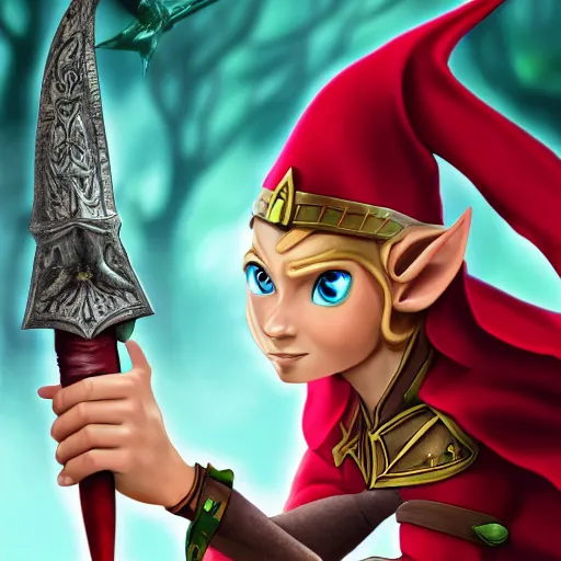 Image similar to a fantasy elf that is a wizard, holding a spell book and a dagger, with red hair, blue eyes, and is tall, 4 k digital art