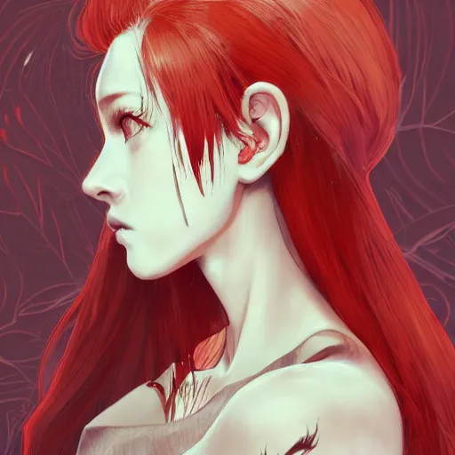 Prompt: a red haired female knight as an absurdly beautiful, elegant, young sensual anime girl, forest background, ultrafine hyperrealistic detailed face illustration by kim jung gi, irakli nadar, intricate linework, sharp focus, bright colors, matte, octopath traveler, final fantasy, unreal engine highly rendered, global illumination, radiant light, intricate environment