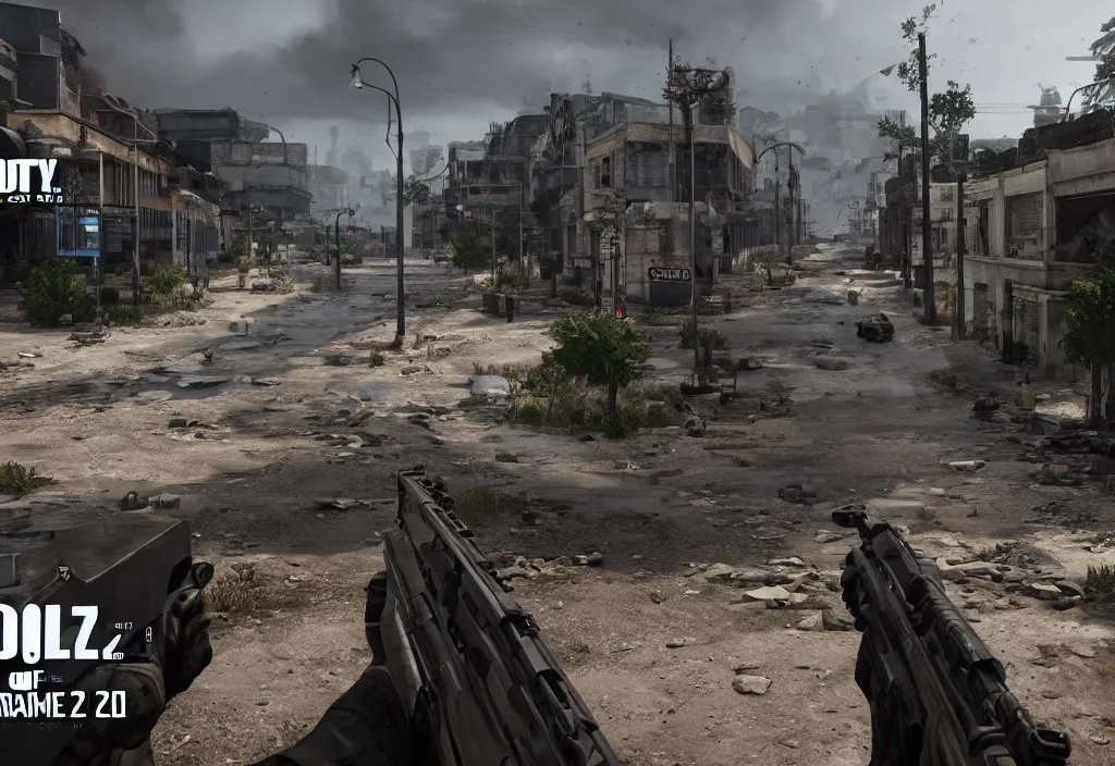 Image similar to still next - gen ps 5 game call of duty warzone 2 0 2 4 remaster, graphics mods, rain, mexican abandoned city, rtx reflections, abandoned buildings, photorealistic screenshot, unreal engine, 4 k, 5 0 mm bokeh, close - up hammer h 1, call of duty remastered, artstation