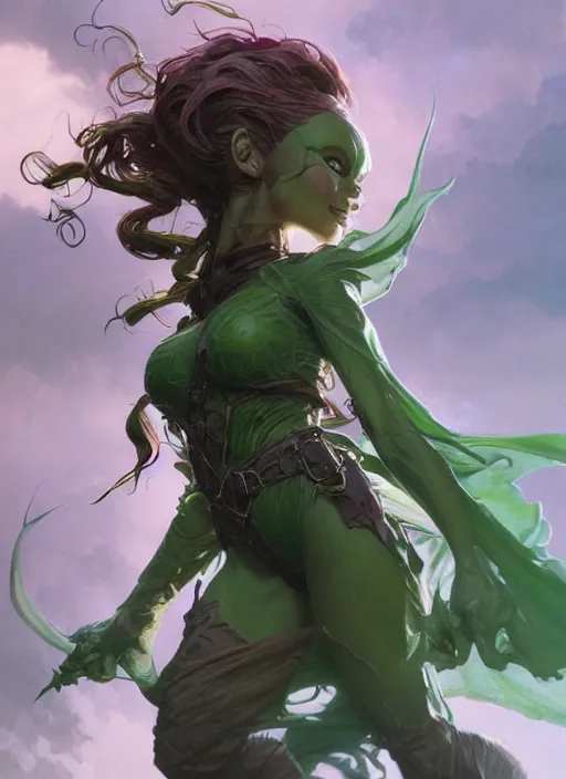 Prompt: a beautiful cute green goblin girl, D&D, fantasy, intricate, cinematic lighting, highly detailed, digital painting, artstation, concept art, smooth, sharp focus, illustration, art by Terry Moore and Greg Rutkowski and Alphonse Mucha