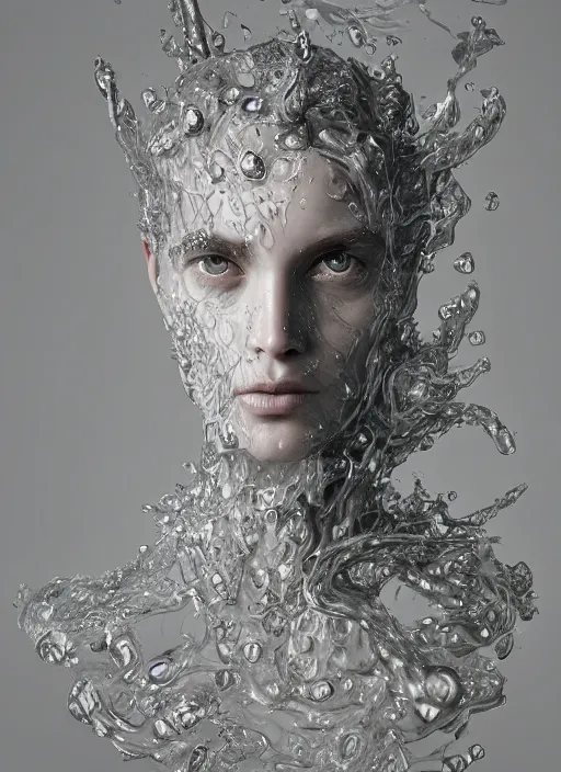 Image similar to sculpture made of water, portrait, future, shaman, harper's bazaar, vogue, magazine, insanely detailed and intricate, concept art, ornate, luxury, elite, elegant, trending on artstation, by ruan jia, by Kenneth Willardt, by ross tran, by WLOP, by Andrei Riabovitchev,