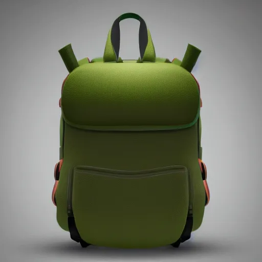 Image similar to A green backpack with muscular human limbs smiling, studio lighting, 8k, trending on artstation