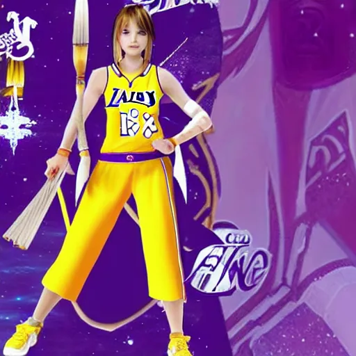 Image similar to yuna from final fantasy x wearing los angeles lakers jersey, final fantasy