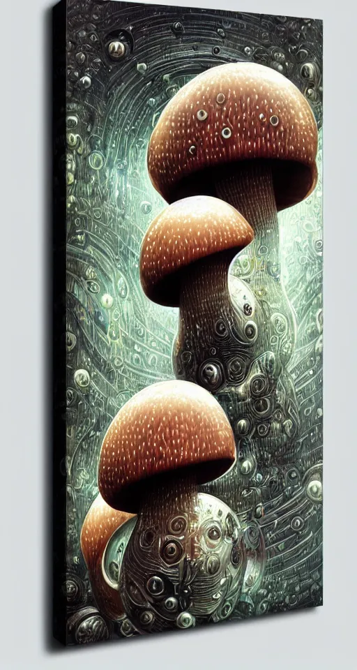 Image similar to art deco close up portait of mushroom head with big mouth surrounded by spheres, rain like a dream digital painting curvalinear clothing cinematic dramatic fluid lines otherworldly vaporwave interesting details epic composition by artgerm anton pieck