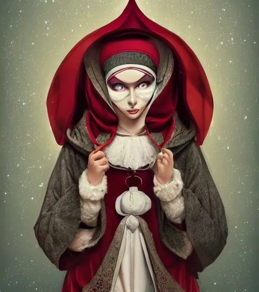 Prompt: beautiful female character inspired by venice carnival, christmas and nun | | digital artwork made by greg rutswork, anna dittmann, rosdraws and lois van barlee, symmetrical, anatomically correct