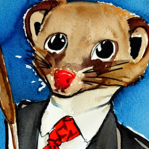 Image similar to A weasel lawyer, watercolor style