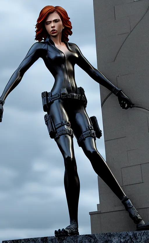 Image similar to black widow, bronze statue and silver, unreal engine, high detailed