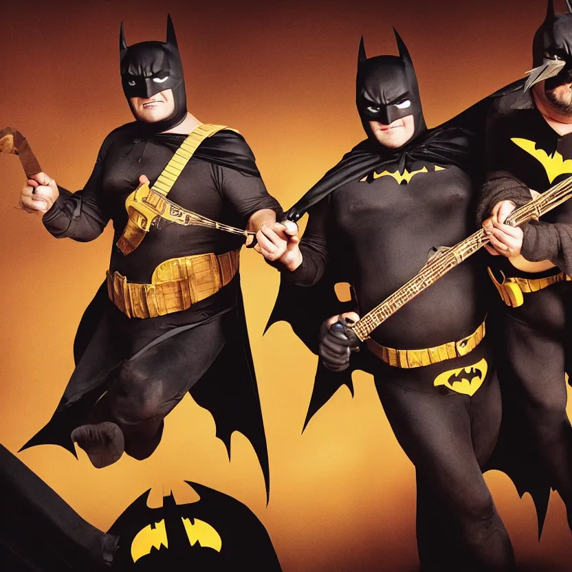 Prompt: tenacious d as batman and robin, 8 k,