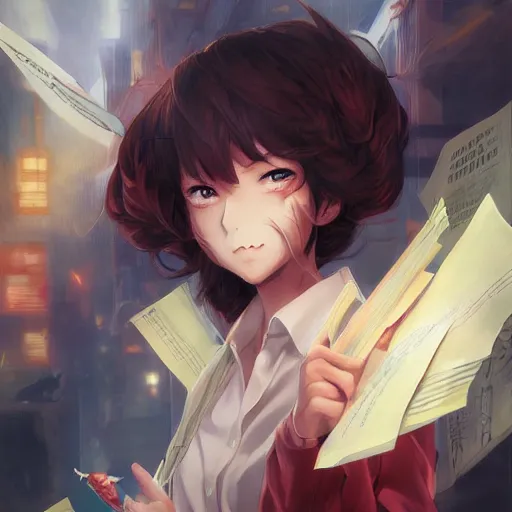 Prompt: anime portrait of schoolars holding on to their explosive papers by Stanley Artgerm Lau, WLOP, Rossdraws, James Jean, Andrei Riabovitchev, Marc Simonetti, and Sakimichan, trending on artstation