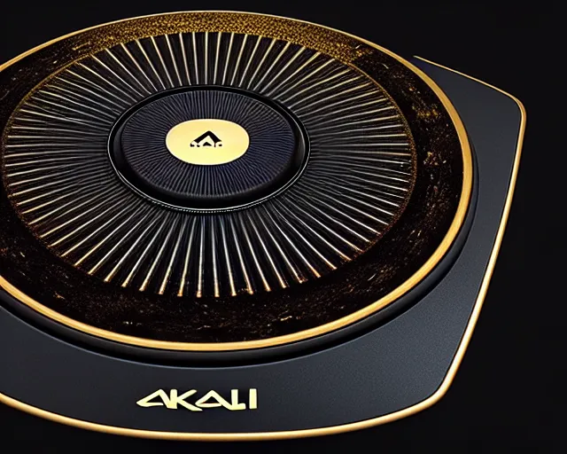 Prompt: Akai MPC 2000xl, product photography, deep black background, fantasy, highly detailed, texture, shimmering, wlop, concept art, digital art, symmetrical features, 8k, golden-ratio, artstation, rule of thirds