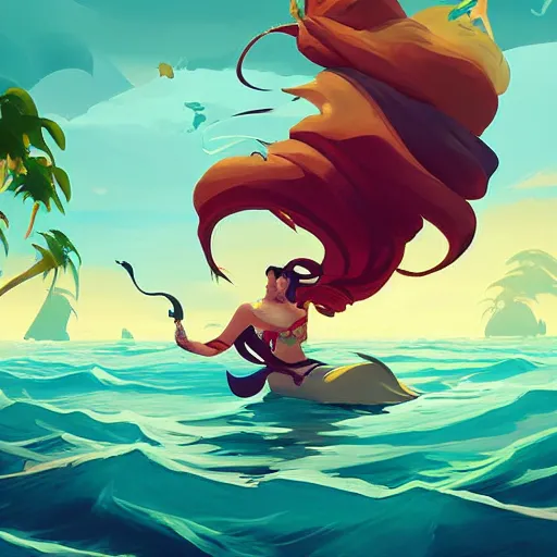 Image similar to painting mermaid treasure on sea of thieves game avatar hero smooth face median photoshop filter cutout vector, behance hd by jesper ejsing, by rhads, makoto shinkai and lois van baarle, ilya kuvshinov, rossdraws global illumination