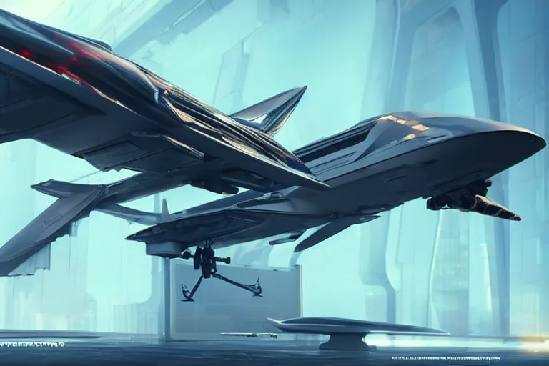 Image similar to cyberpunk alien concept inspired jet plane, futuristic look, highly detailed body, very powerful, photorealistic camera shot, bright studio setting, studio lighting, crisp quality and light reflections, unreal engine 5 quality render