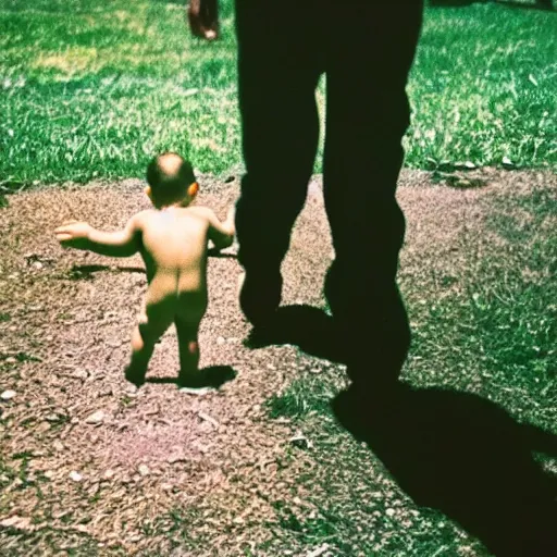 Image similar to Creepy alien caught walking on the backyard, candid amateur photo, full body shot, kodak film, 35mm lens