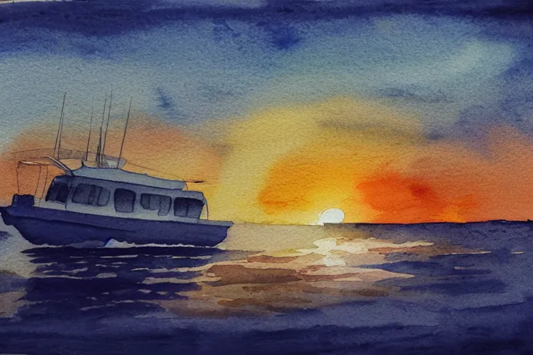 Image similar to Watercolor illustration of a boat against the sunset