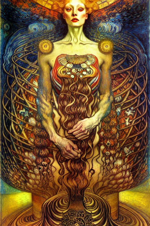 Image similar to Divine Chaos Engine by Karol Bak, Jean Delville, William Blake, Gustav Klimt, and Vincent Van Gogh, symbolist, visionary