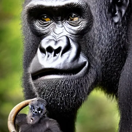 Image similar to photograph of a hybrid gorilla and mastodon, national geographic photography,