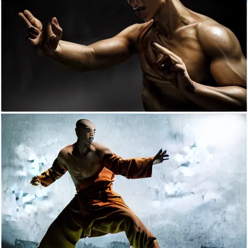 Prompt: full body pose, hyperrealistic photograph of a shaolin disciple manipulating thunder, dim volumetric lighting, 8 k, octane beautifully detailed render, extremely hyper detailed, intricate, epic composition, cinematic lighting, masterpiece, trending on artstation, very very detailed, stunning, hdr, smooth, sharp focus, high resolution, award, winning photo, dslr, 5 0 mm