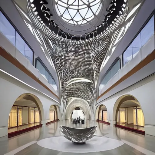 Image similar to extremely detailed ornate stunning beautiful elegant futuristic museum lobby interior by Zaha Hadid