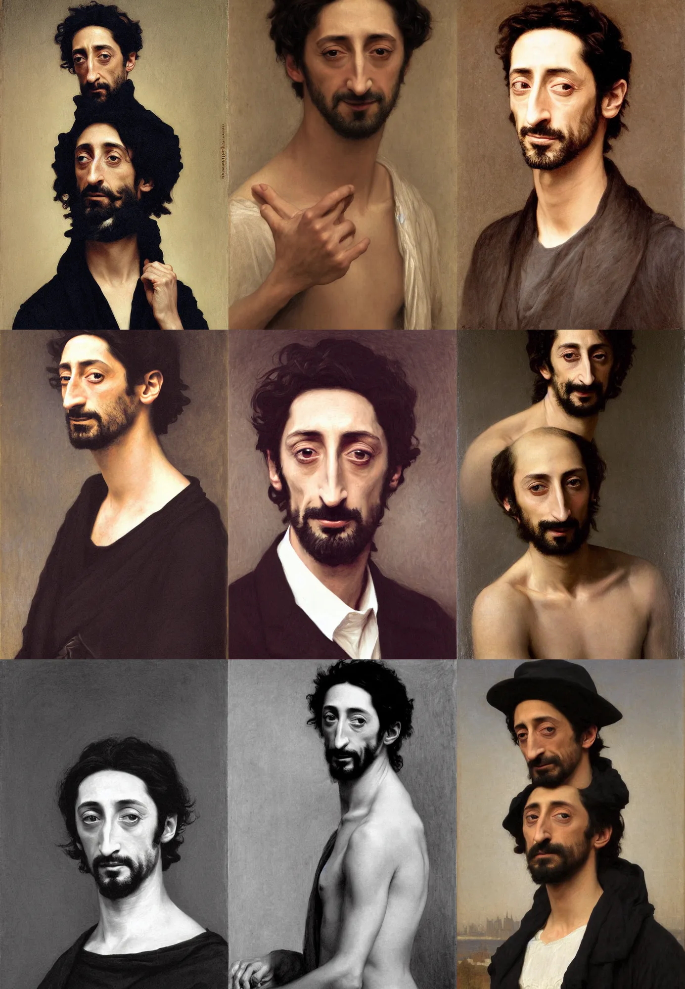 Image similar to portrait of adrien brody by william bouguereau