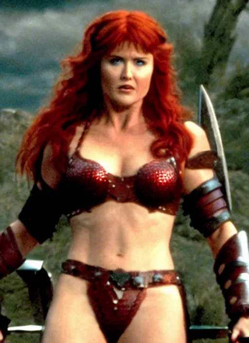 Image similar to photography lucy lawless red sonja cinematic