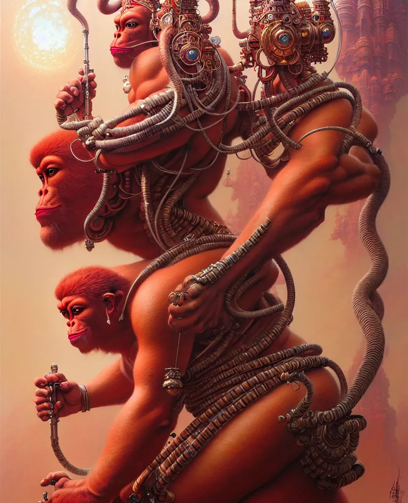 Image similar to beautiful hanuman fantasy character portrait, ultra realistic, wide angle, intricate details, the fifth element artifacts, highly detailed by peter mohrbacher, hajime sorayama, wayne barlowe, boris vallejo, aaron horkey, gaston bussiere, craig mullins