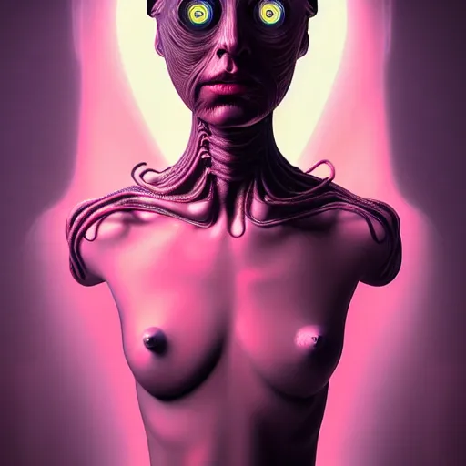 Prompt: Colour aesthetic Caravaggio style full body Photography of Highly detailed beautiful alienWoman with 1000 year old detailed face wearing highly detailed retrofuturistic sci-fi Neural interface designed by Hiromasa Ogura . In style of Josan Gonzalez and Mike Winkelmann and andgreg rutkowski and alphonse muchaand and Caspar David Friedrich and Stephen Hickman and James Gurney and Hiromasa Ogura. Rendered in Blender and Octane Render volumetric natural light