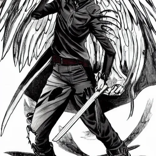 Prompt: eren yeager as fallen angel style of alexander cabanel