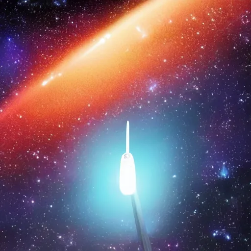 Prompt: A glowing needle in space