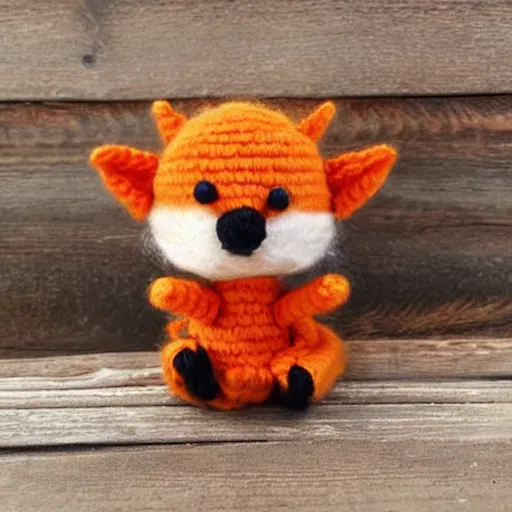 Prompt: cute fox made of yarn