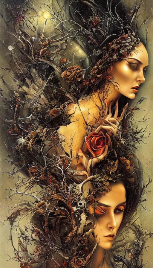 Prompt: life and death mixing together, by karol bak