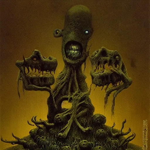 Image similar to smurfs beksinski, eldritch, terrifying, creepy creature, horror spooky