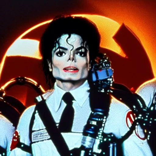 Image similar to stunning awe inspiring michael jackson as a ghostbuster in the movie ghostbusters, movie still 8 k hdr atmospheric lighting