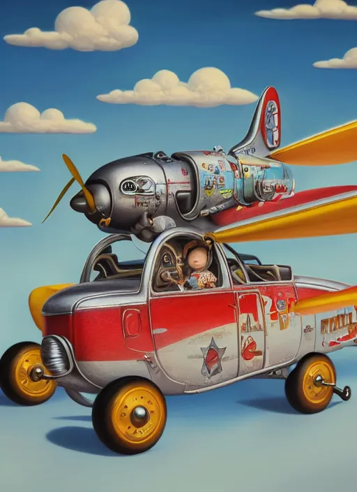 Image similar to highly detailed closeup portrait of a cute tin toy retro airplane, nicoletta ceccoli, mark ryden, lostfish, earl nore, hyung tae, frank frazetta, global illumination, god rays, detailed and intricate environment