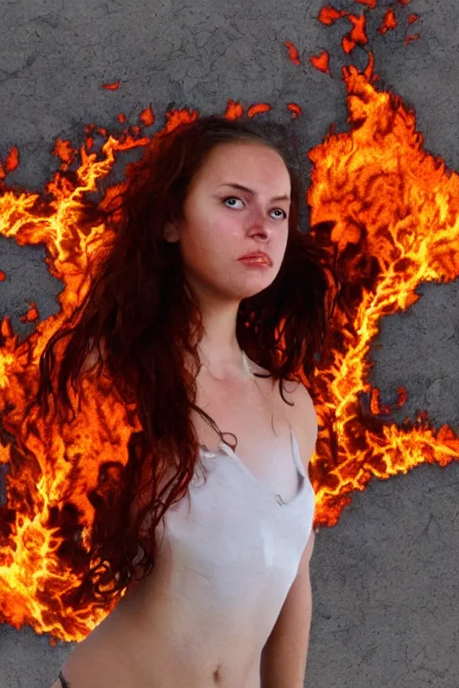 Prompt: Giantess made entirely of fire