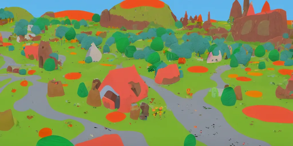 Prompt: low to the ground landscape screenshot from ben and holly's little kingdom