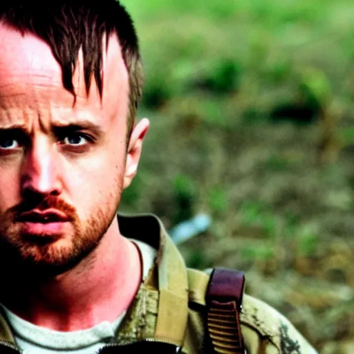 Image similar to jesse pinkman from breaking bad in the vietnam war, 4 k, hyper realistic