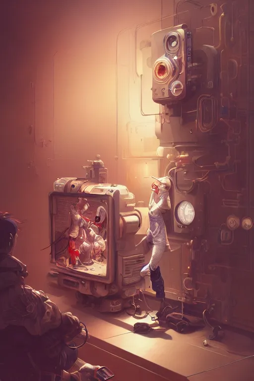 Image similar to hyperrealistic photography of a machine entering a female host in the style of Jin Kagetsu, James Jean and wlop, highly detailed, sharp focus, intricate concept art, digital painting, ambient lighting, 4k, artstation