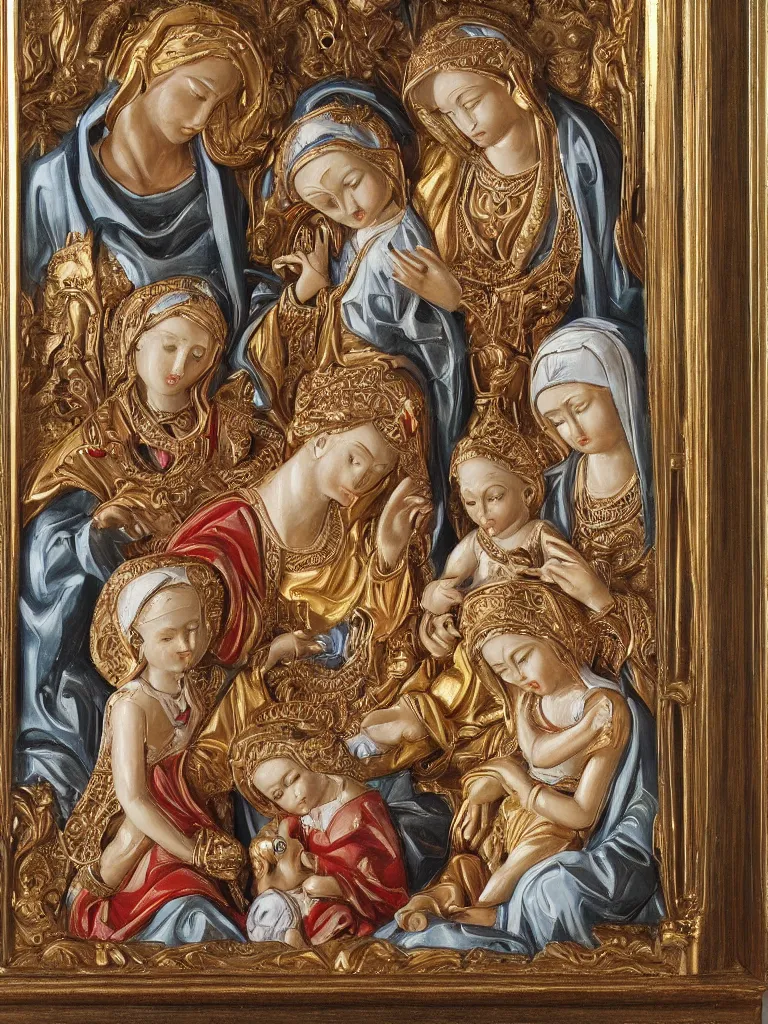 Prompt: an ornate painting of the Holy Family, art deco, intricate, filigree