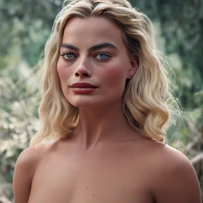 Prompt: portrait of Margot Robbie as Inem Pelayan, by Charlotte Grimm, natural light, detailed face, CANON Eos C300, ƒ1.8, 35mm, 8K, medium-format print