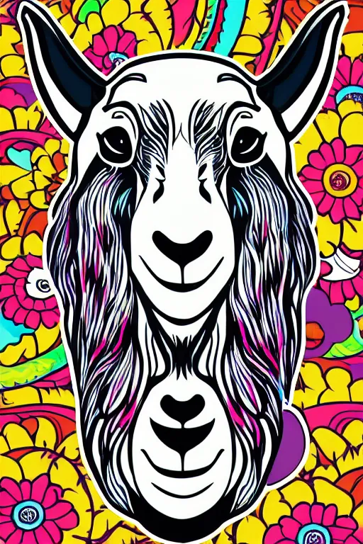 Image similar to A portrait of a goat wearing a bandana, sticker, colorful, illustration, highly detailed, smooth and clean vector curves, no jagged lines, vector art, smooth