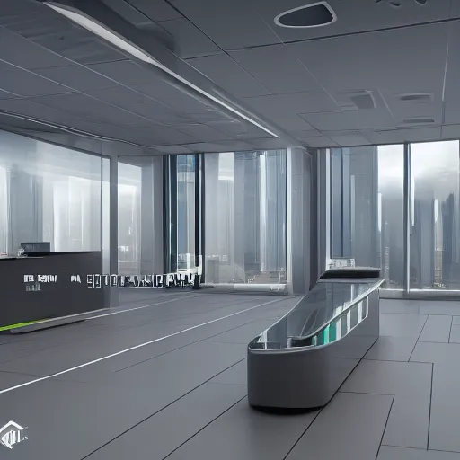 Image similar to a futuristic office building with a futuristic floor, cyberpunk art by senior environment artist, cg society contest winner, retrofuturism, vray tracing, ray tracing, rendered in unreal engine