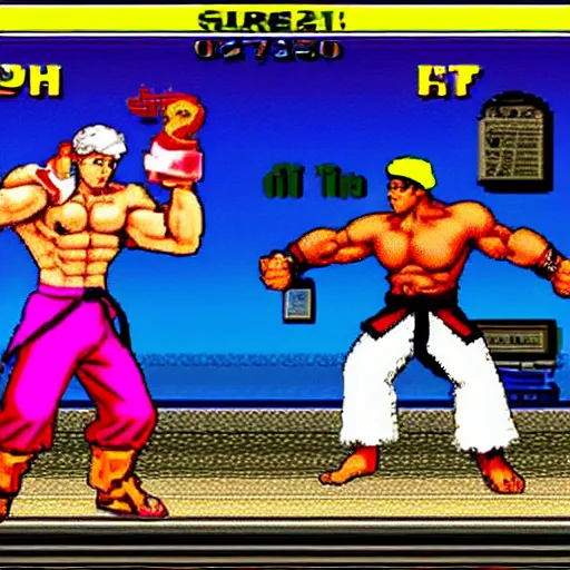 Image similar to MidJourney as a character in Street Fighter 2 Alpha